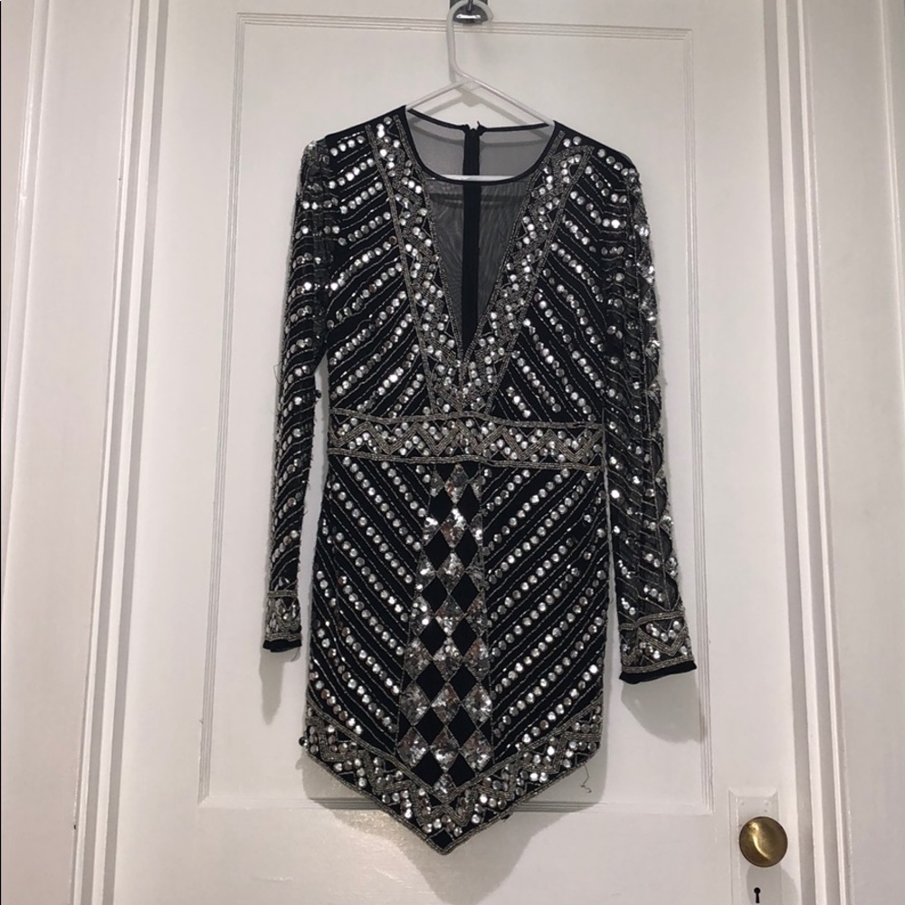 Silver sequin long sleeve dress